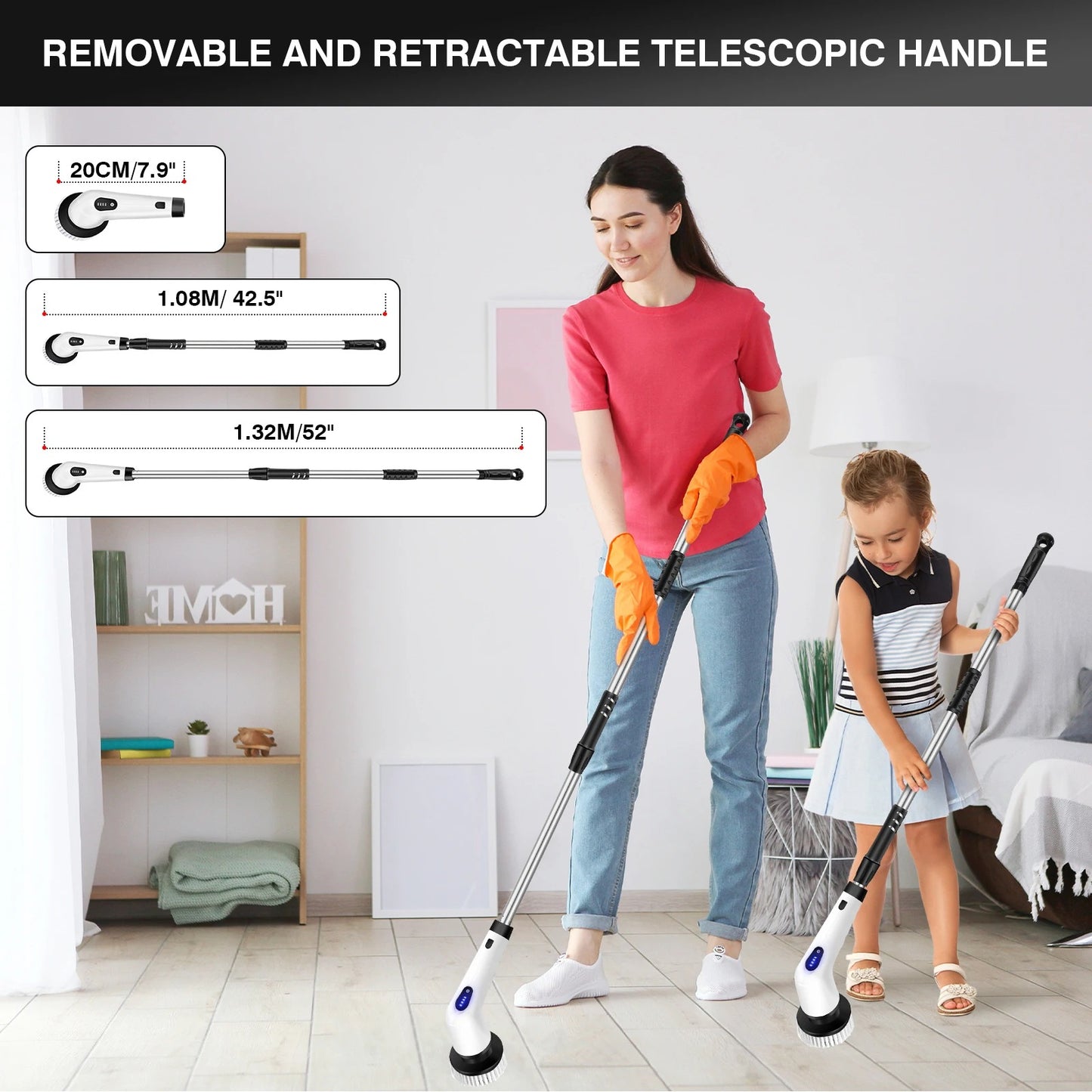 Electric Spin Scrubber Brush with Brush Heads&Extension Handles