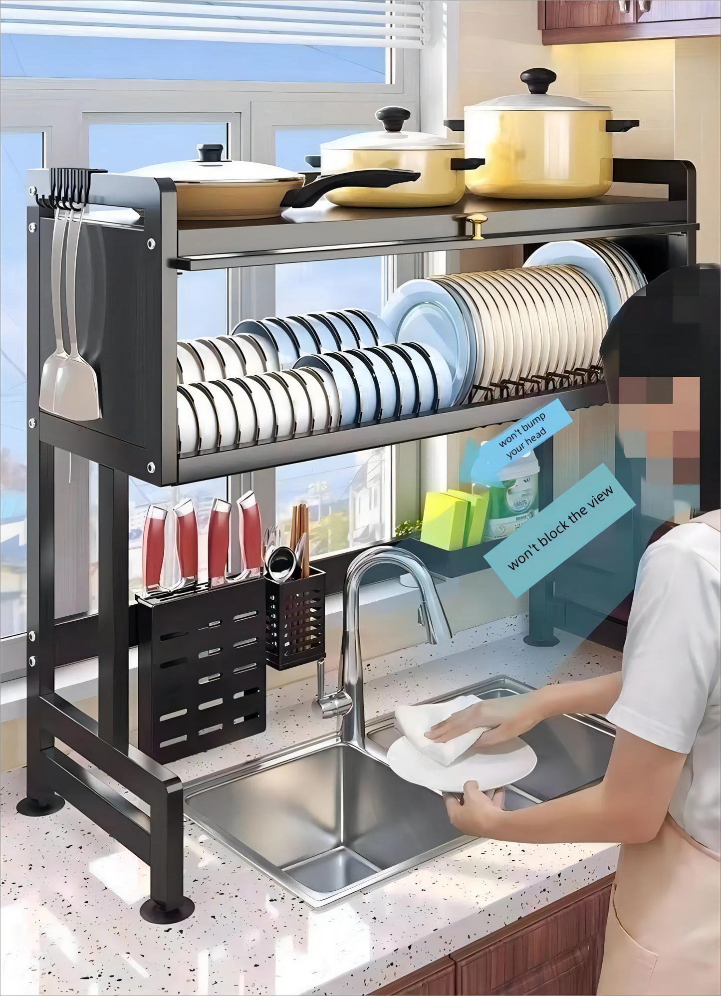 Large Stainless Steel Over The Sink 2 Tier Dish Rack