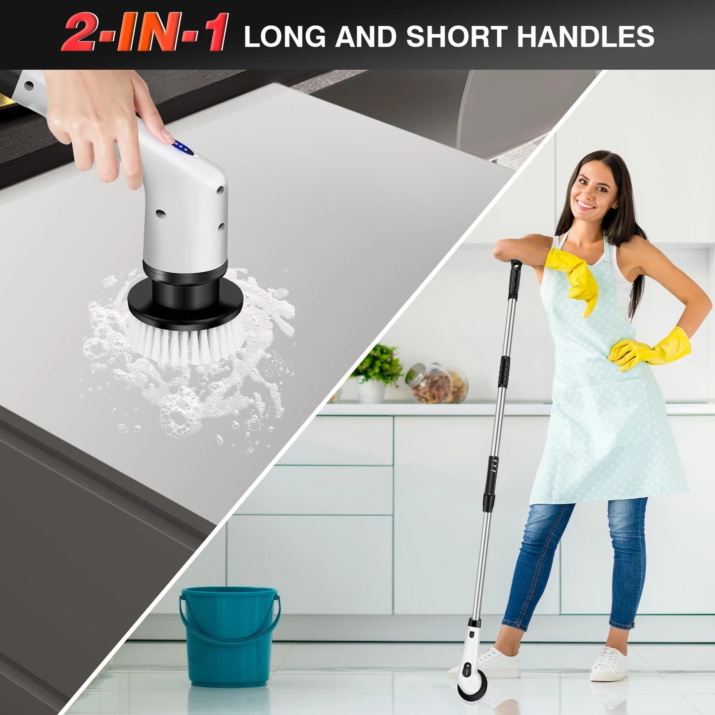 Electric Spin Scrubber Brush with Brush Heads&Extension Handles