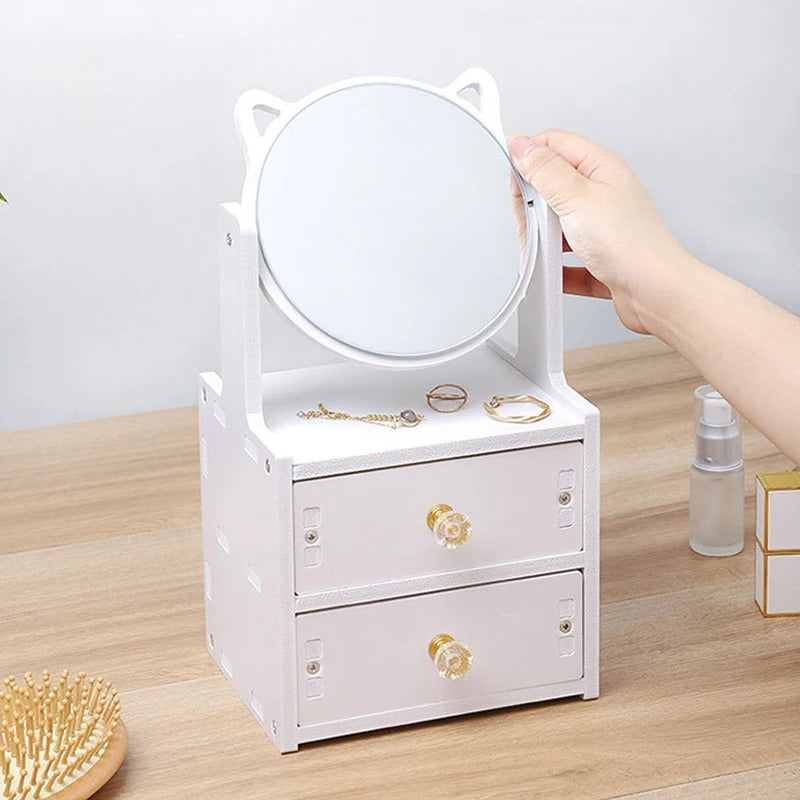 Rotate Makeup Mirror with Drawers