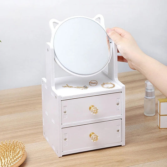 Rotate Makeup Mirror with Drawers