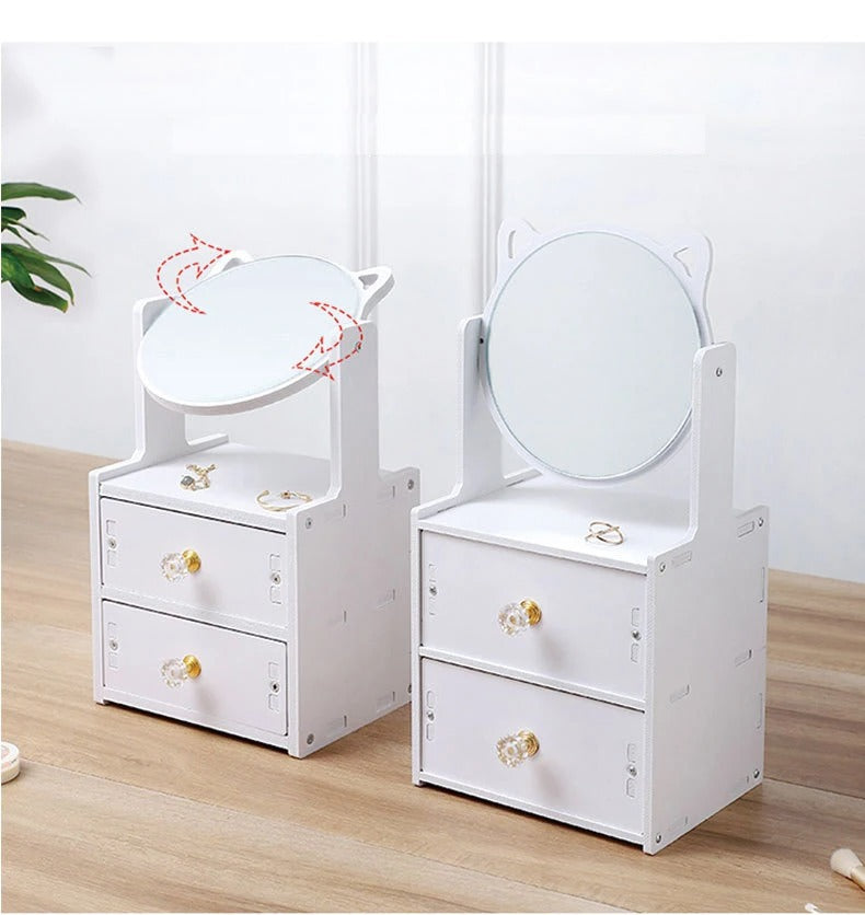 Rotate Makeup Mirror with Drawers