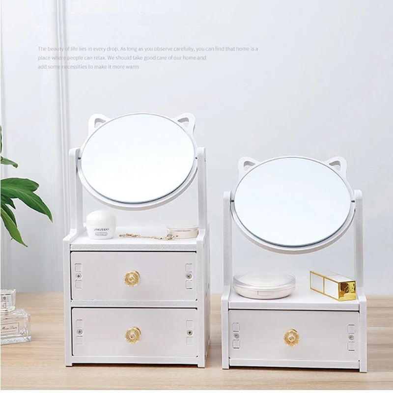 Rotate Makeup Mirror with Drawers