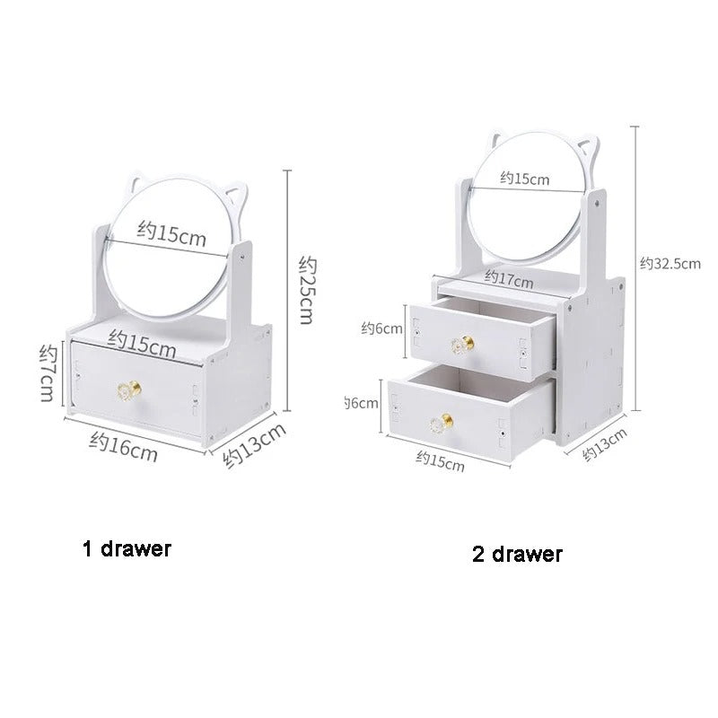 Rotate Makeup Mirror with Drawers